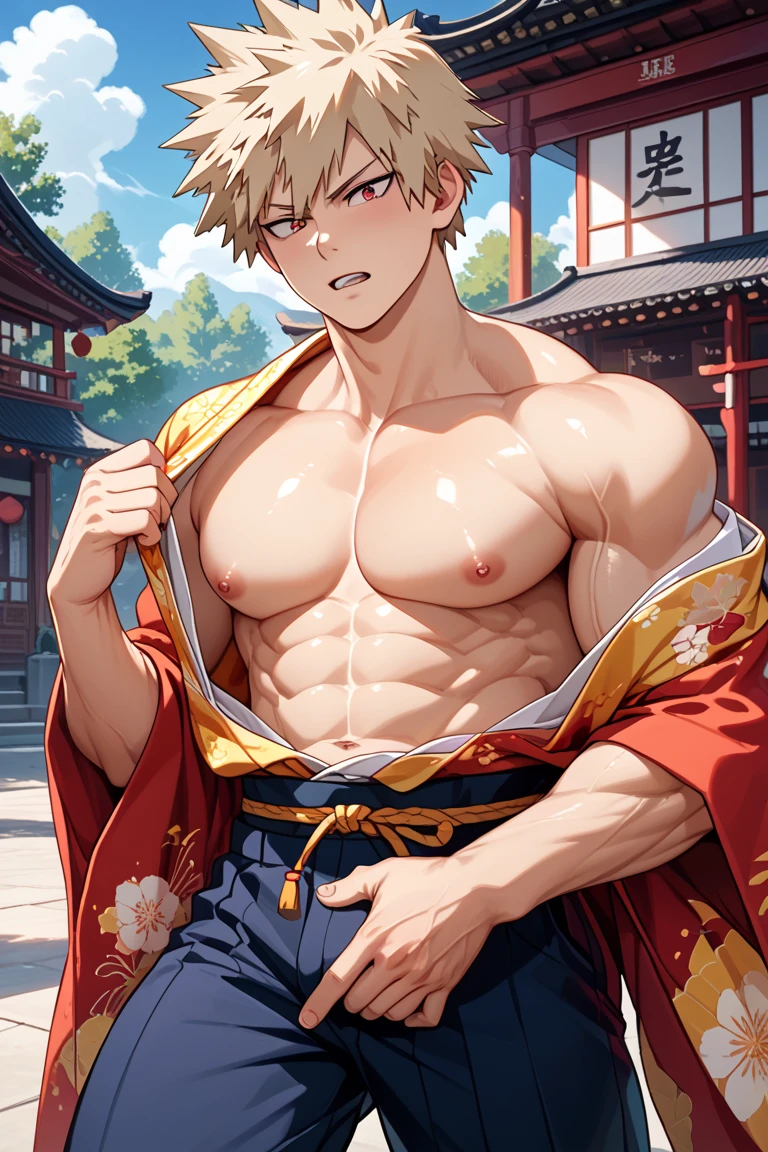 1boy(14 years old、Abdominal muscles、blonde、Brown Skin、Erection under loincloth、blush、Sweat、orgasm)、Japanese-style room
