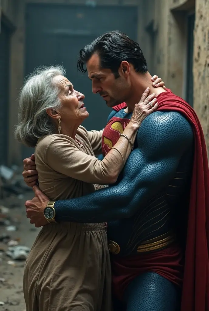 Make a picture of a granny fighting Superman
