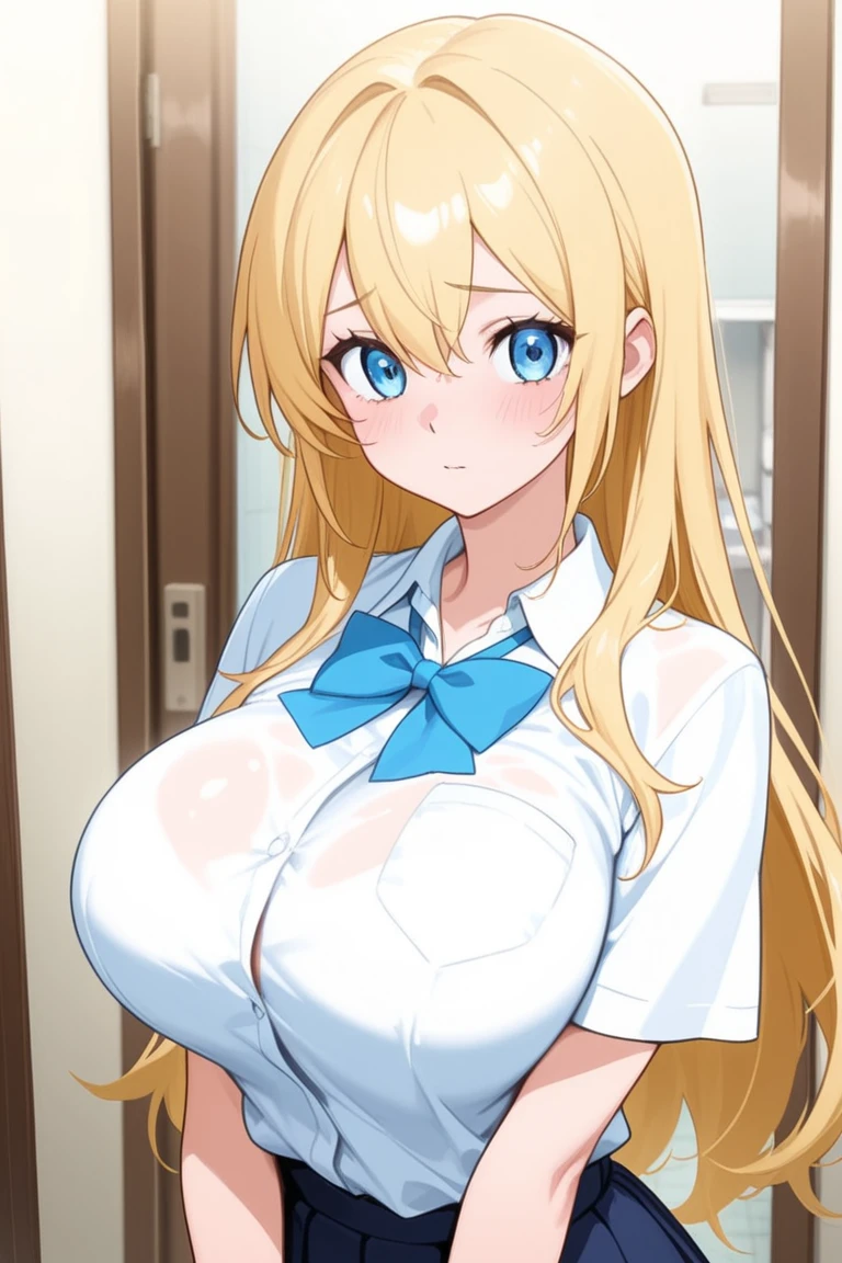 G-Cup masterpiece highest quality High resolution Blonde Gal JK uniform Boob Combing Nipples sexy Arrogant Showing her boobs Kirino Takasaka hairpin Glaring eyes A slightly open mouth