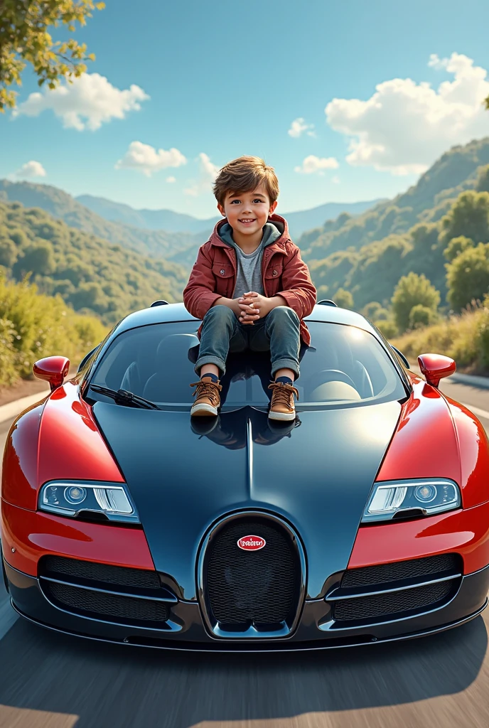Boy driving bugatti