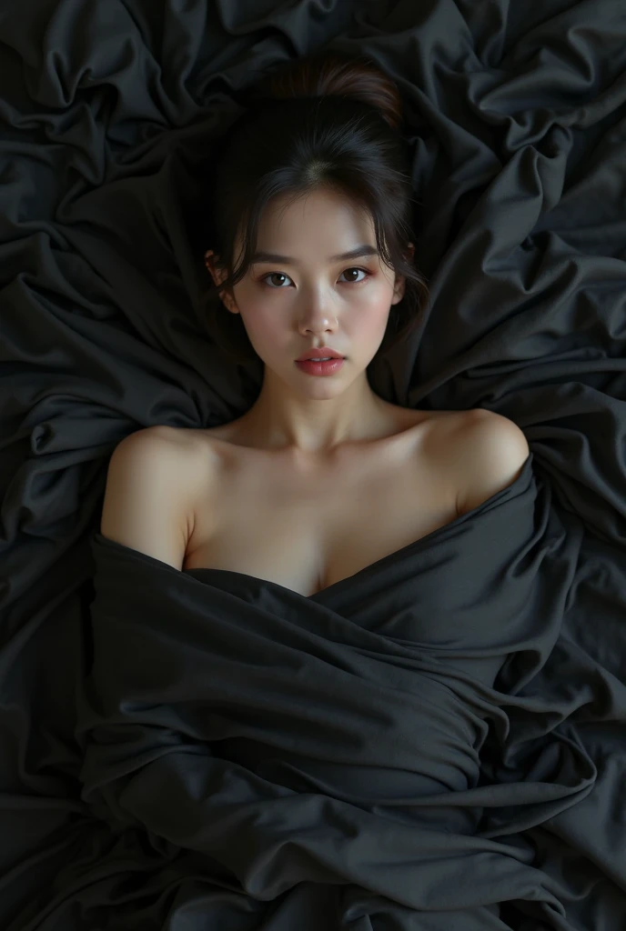 top-quality、masterpiece、超A high resolution、(Photorealsitic:1.5)、Raw foto、1girl in、murky、deep-shadows、Unobtrusive、cold light、sexy appearance、shorth hair、((very_short_hair)), naked portrait, nude photography, shiny nipple, messy wet long hair, laying in bed, perfect smooth armpit, open legs