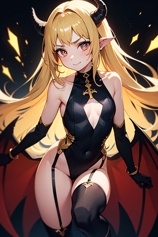 young woman, perfect body, shinny blueeyes, perfect boobs, perfect thighs, fire crown, long golden blonde curvy hair, transparent long black dress, lingerie, exposed belly, exposed thighs, red and gold mixture cloths, highly detailed enchanted cloths, standing and starring, head to mid thigh:4.5 photo, eye level camera angle, dark lighting, fire radiation, flames background, detailed background, fantasy art, hyper realistic,