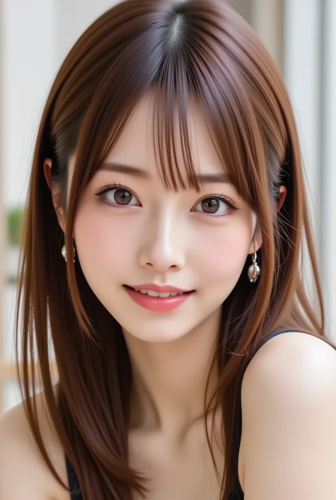 masutepiece, Best Quality, Illustration, Ultra-detailed, finely detail, hight resolution, 8K Wallpaper, Perfect dynamic composition, Beautiful detailed eyes, Women's Magazine, No Clothes,Medium Hair,Small breasts natural color lip, Bold sexy poses,Smile,Harajuku、20 years girl、Cute、Sexy shot looking at camera