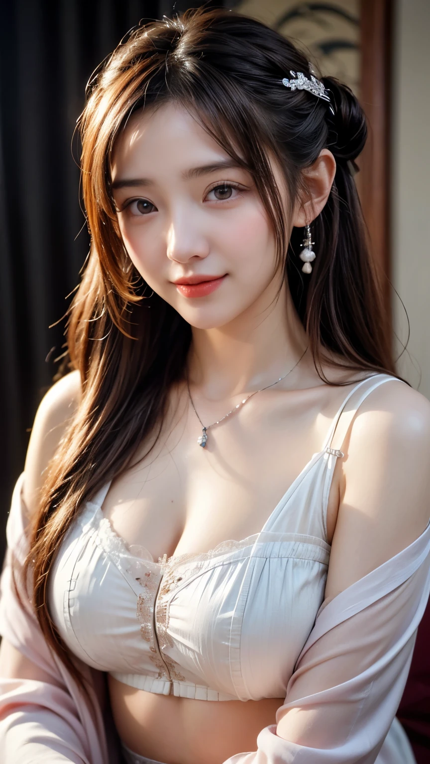 (woman, 22 years old, Korean), (Medium breasts:1.3), hotel room、 ((Grab the audience's hand)), (masterpiece: 1.3), (Maximum resolution: 1.4), (Ultra HD: 1.2), movie lighting, Ultra HD, (Delicate eyes和皮肤), (Detailed facial features), north african trade zone, 8K resolution, Perfect style, Beautiful expression、Highly detailed face and skin texture、Delicate eyes、Double eyelids、Glitter Eyeliner:1.2、(Eyeshadow:1.3)、Thin skin on cheeks and white skin:1.3)、Sparkling shoulder length earrings ,Red Rouge:1.2、Shiny lips:1.2、((full-body shot:1.2))、((From a very close distance:1.2))、((Red silk kimono))、High heel、(Layered Hairstyle、Crimson hair)、Medium-length hair、(Very friendly smile:1.2), Moderate full cowboy shot, Front view, Thick thighs,  blue pearl long necklace, blue eyes, There is a chain on the belly, seaside, The sun shines on the body, Sweat and damp body:1.5