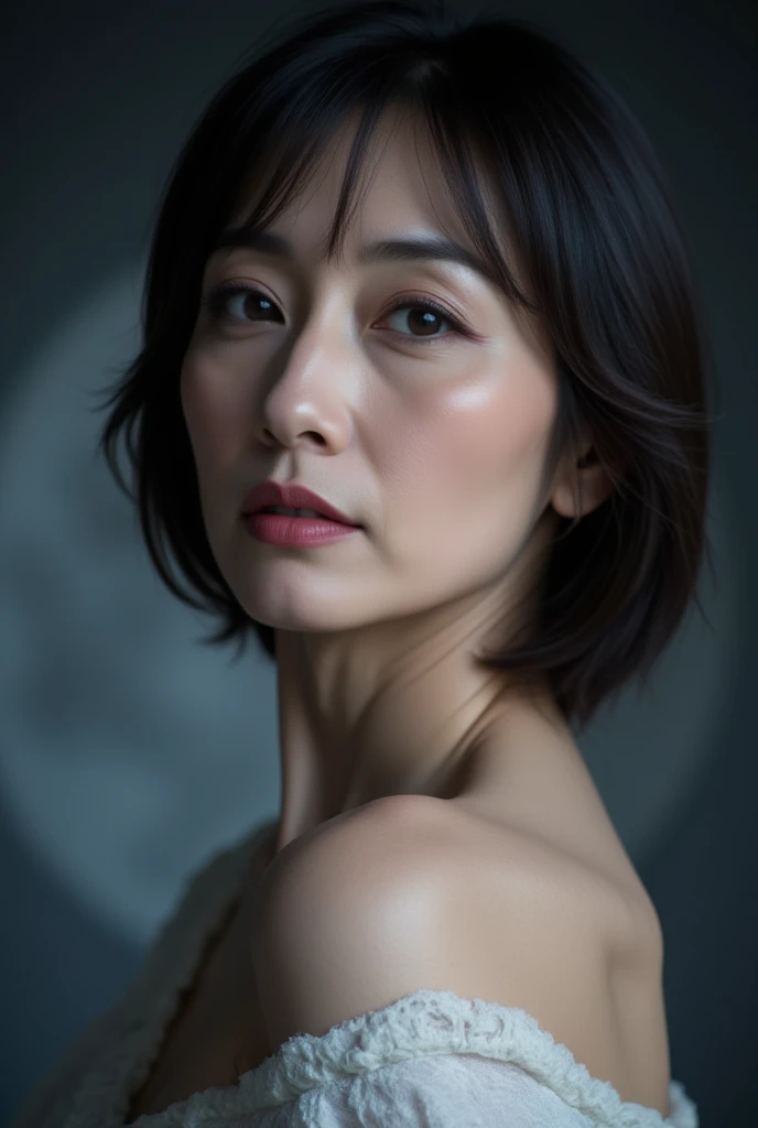 Random Pause, Mix 4, (8k, Original photo, Highest quality, masterpiece: 1.45), (Actual, Genuine: 1.37), Skinny Japanese woman, One girl, charm, City view, night, rain, Wet, Professional Lighting, Photon Mapping, Radio City, Physically Based Rendering, Gradient black hair, Short Curly Hair, good looking, girl, T-Shirts, High resolution, 1080P, (Clear Face), (Detailed facial depiction), (Detailed description of the hand), (Exquisite CGI), Extreme light and shadow, Messy Hair, Lots of details, (Exquisite facial features), (Highest quality photos), (Beautiful Eyes), Look in front of you, Thin clavicle,