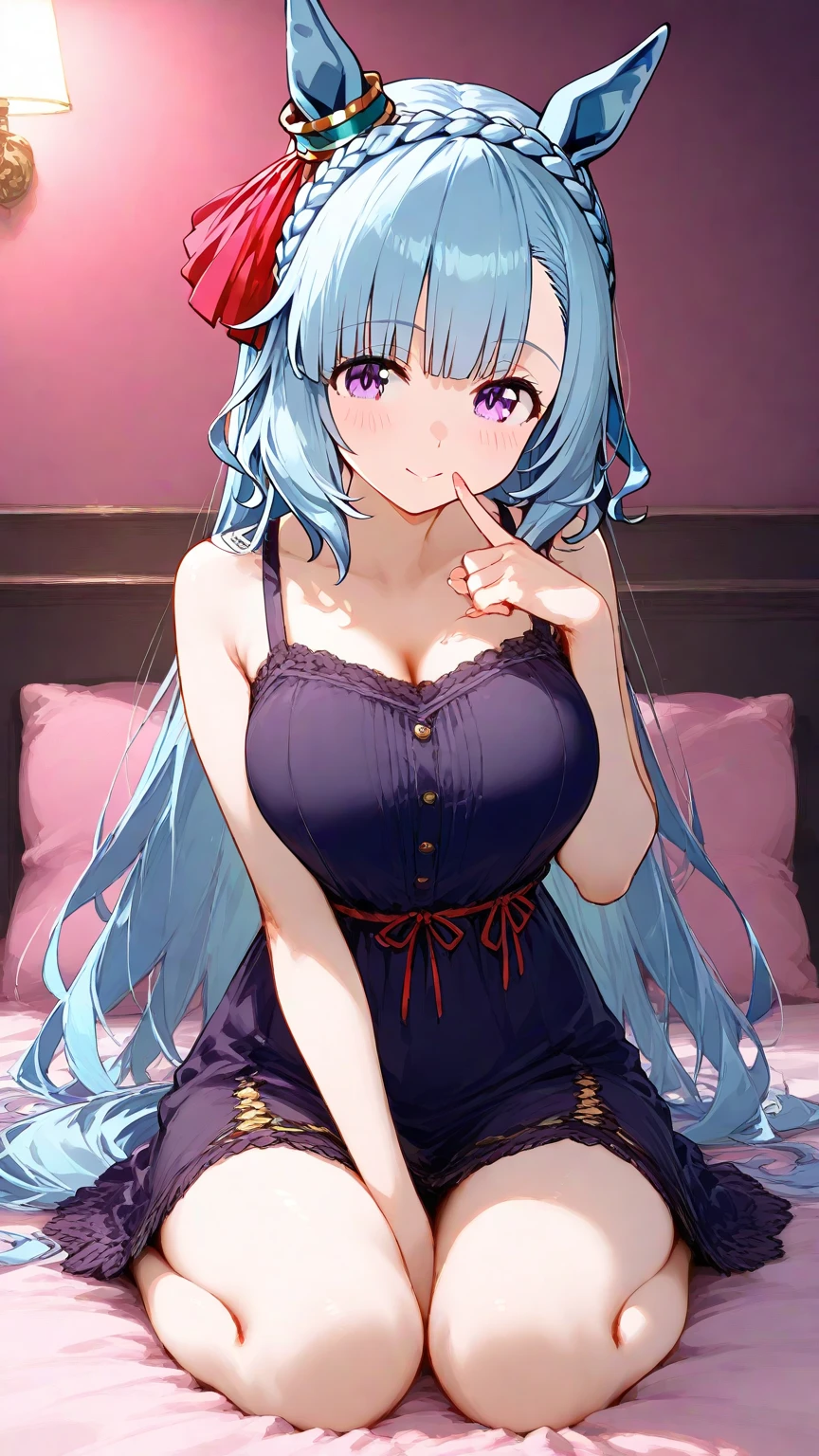 (Top quality masterpiece:1.2) Delicate illustrations, Very detailed, /Beautiful Japanese Women、1 person,Very cute and slim、Great style 、((8k images、super high quality))、Very delicate face, beautifule forehead、Shout、Bright red lipstick,very cute、Kind eyes,((((lingerie))))、Sleeping in bed、pleasure、joy、Laughter