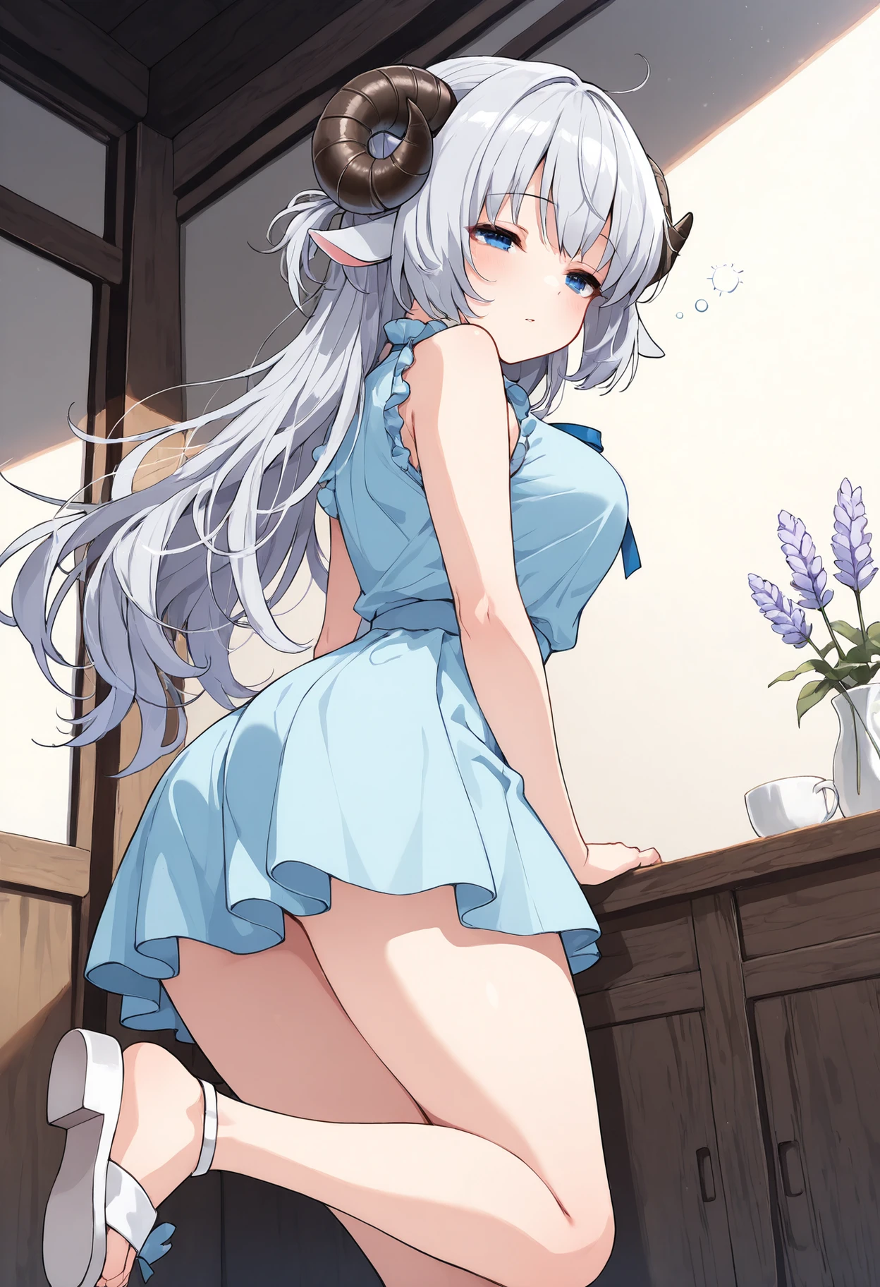 Masterpiece, Top Quality Anime Illustration, Super Detail, Single Girl, Solo, Beautiful Girl with Silver Hair, Anime Loli, Cat Ear Loli, Pale Pink See-Through Yukata, Short Yukata, Sleeveless, Smile, Bare Skin Side Breast, Thigh Focus, Butt Focus, Onsen