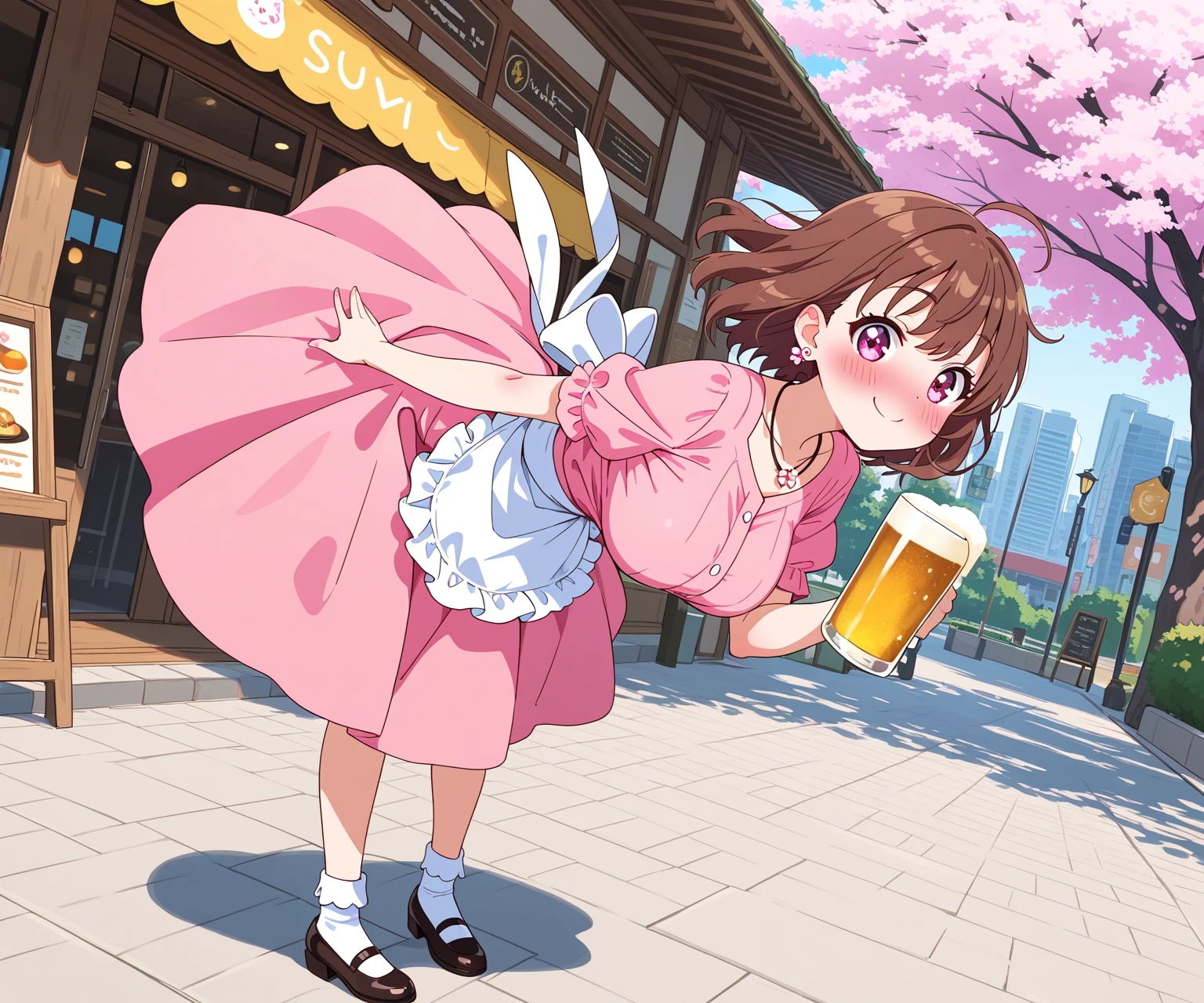 masterpiece, Highest quality, Nico_Yazawa,High resolution, 1 Girl, alone, Brown Hair, short hair, Twin tails、Purple eyes,  , , (Cleavage)、(Beautiful thighs), Carrying a red backpack, (randoseru backpack:1.2) Sweaty、Thick thighs、Highest quality、4K、1girl, 8years old, , cute, grin, 、Pink school swimsuit、on the train、Many passersby are surrounding the girl.、、Thick thighs、、Men holding their  and surrounding girls、 from the 、、、（）projectile 、