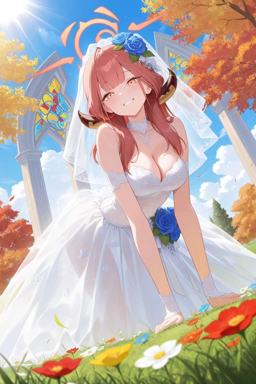 、Official art、Beautifully Aesthetic:1.2)、patterns、Hair spreads throughout、kawaii、pastel、Lovely room、, Ultra Detail, Movie, Hyper Realism, Soft Light, Deep Focus Bokeh, Ray Tracing, --niji 5. crystal, fantasy, galaxy, transparent, shimmering, sparkling, splendid, colorful, magical photography, dramatic lighting, Itsuki Nakano, long fluffy red hair, blue eyes, nakano_itsuki, wedding lingerie, star hairclips, 5 pointed star hairclips, Heart, iridescent, cute, crystal, love, blushing, sweet expression, teasing, smile, sly smile, splendid, iridescent clouds,