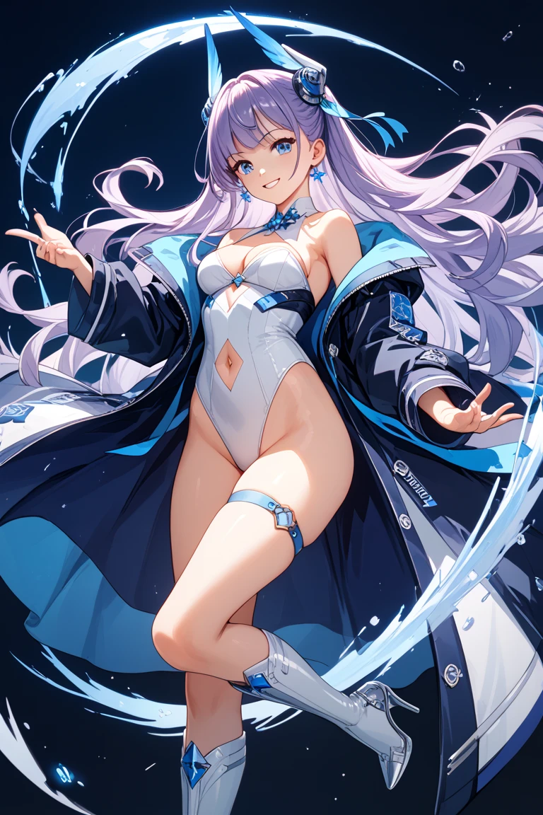 White hair,Hinata Hinata,School Swimsuit Outfit,Bigboobs,Black stockings,are standing,Skysky,Light particles