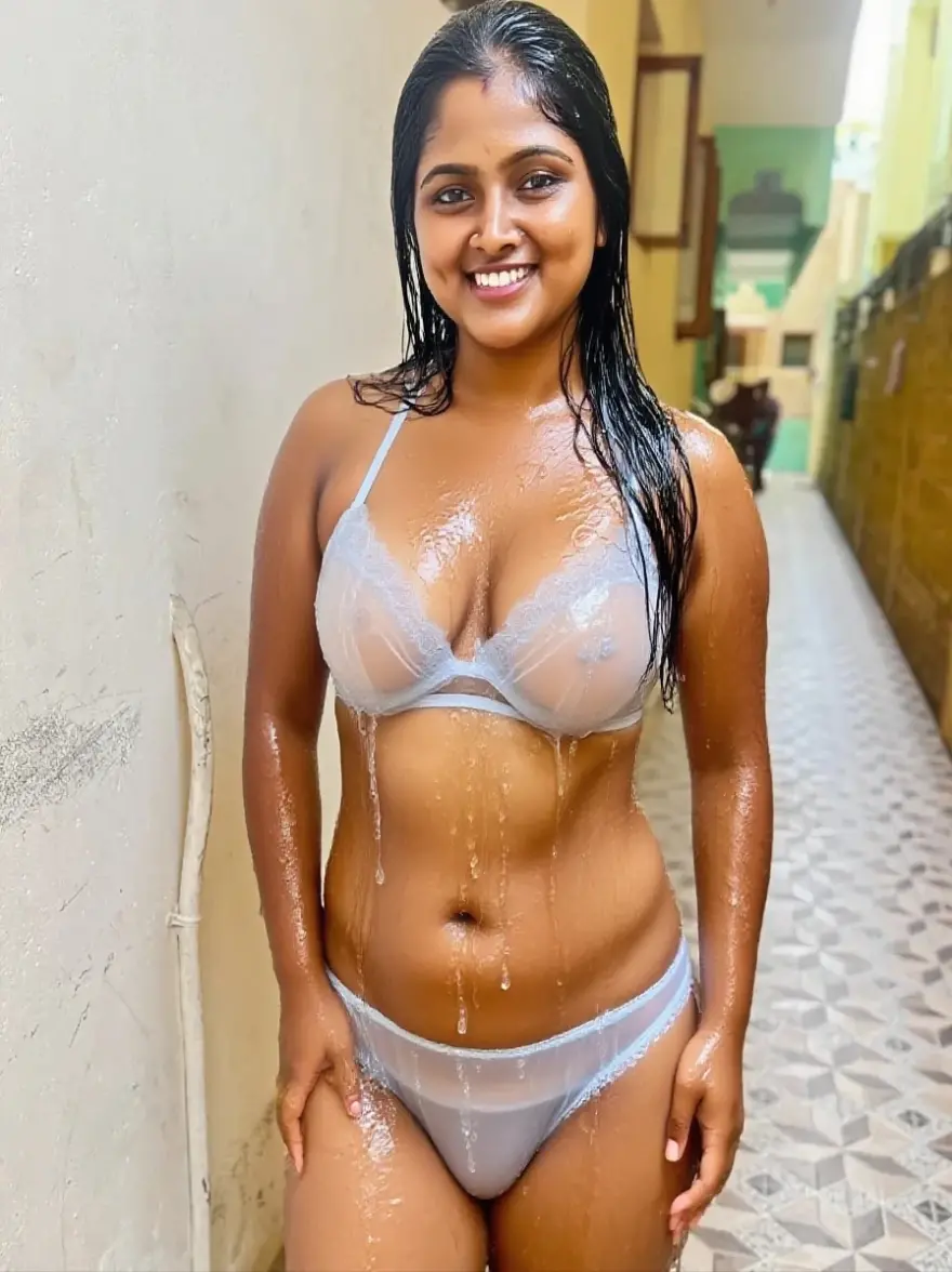 20 years old girl, indian traditional look, white see through Saree,cute look , shy look, with beautiful eyes and lips, small breast size, sweaty body, wet pussy, after shower, bent over on shower tab, mouth open, seductive looks, desire eyes