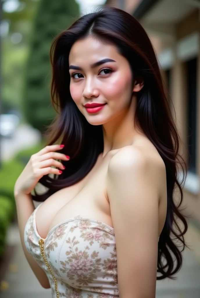 (8k, RAW Photos, Best Quality, Highest Resolution: 1.1), (Ultra Realistic: 1.4), (Realistic, Photorealistic: 1.3), young girl, (Malay look), white string bikini , super model pose, (dimples cheek), Realistic Face, Realistic Body, Realistic Skin, front view, Absurdity, Masterpiece, (Cute: 1.8), Cuties, Solo, Detailed Black Eyes, Innocent Eyes, Film grain, long simple necklace, ((hair black, long layer cut, wavy)), cherry colored lips, open lips, cleavage, slim, medium breast,nipples, upper teeth, cute smile show teeth, (smiling eyes: 0.6), (grin: 1.2)), depth of field, blurred background, eye focus, bokeh, ambient soft lighting, legs.