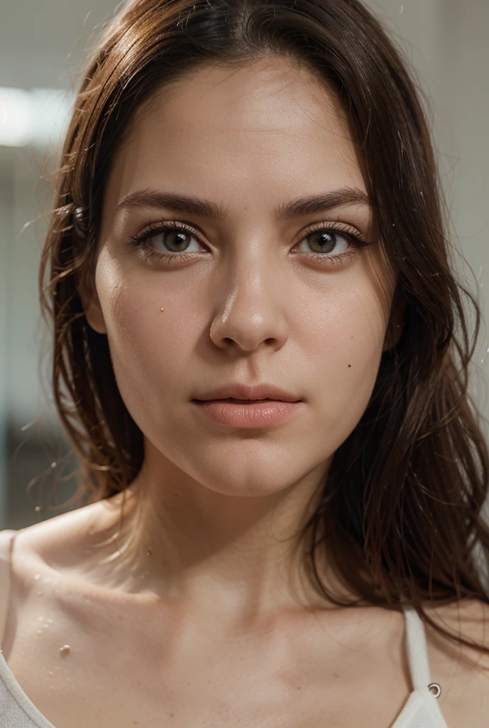photorealistic, ultra-detailed, belle femme, photo de portrait, Seul, training, porter un haut court ,regarder dans la caméra ,light scene, matin lumineux, L'essence de la vraie vie, cheveux bruns, vingt ans, heureux , Lampes de poche, medium neckline ,Ciel cristallin, style analogique, grain de film, meilleure teinte, primitif, LUT fait Instagram.