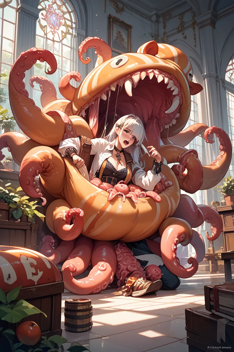 anime model , a painting of a zombie eating a bowl filled with various pharmaceutical capsulas a hyperrealistic painting, by Jason Edmiston, cutecore clowncore, mixture of creatures with tentacles, horror wallpaper aesthetic, greg beeple, clown, art representing control freak , cutout, art blotter, rendering, horrifying