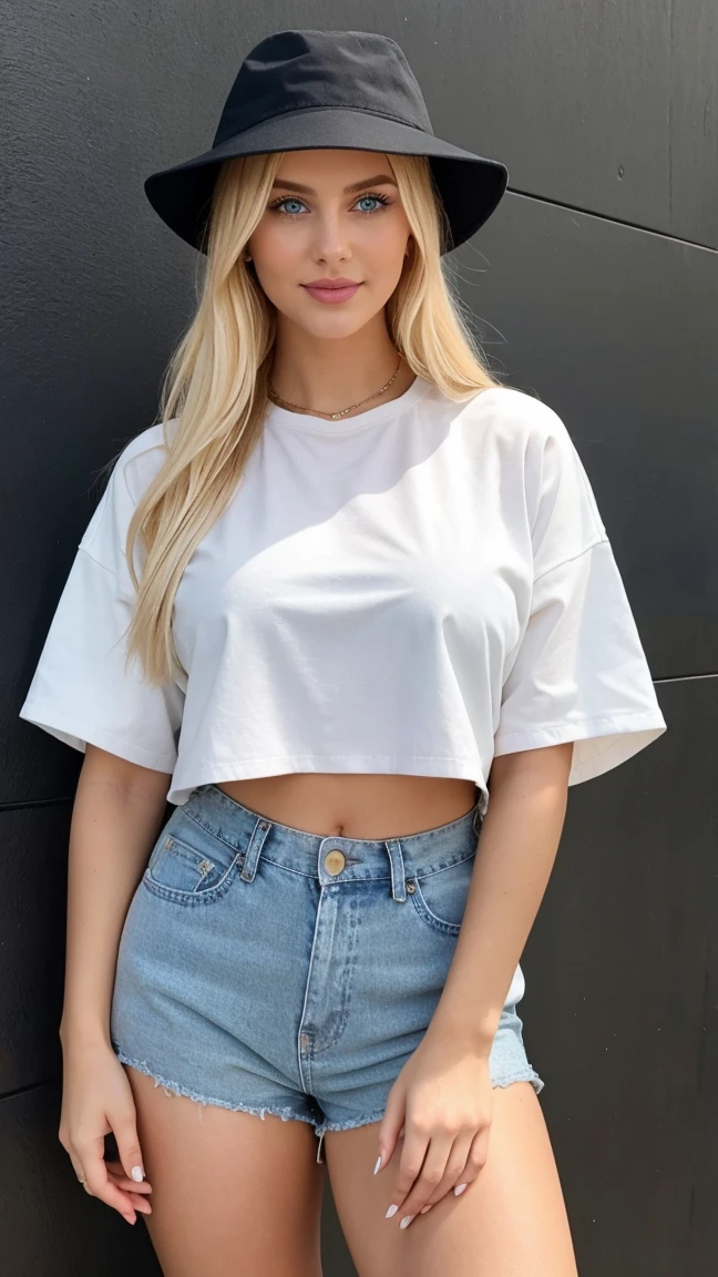 A nice blonde, white-skinned lady wearing jeans and a shirt, walking on the streets of Istanbul.