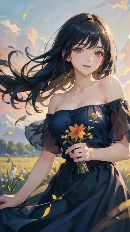 masterpiece、highest quality、High resolution、high quality images、8K, 1 female、skin luster、Texture of skin and clothing、Expression of fine eyes、Shiny black hair,Girl with long braided hair, Manga inspired by Lee Jong-suk, trending on deviantart, realism, Detailed manga style, Manga art style, Perfect Line Drawing, beautiful line drawing, digital manga art girl, K-POPアイドル, dress, beautiful light blue eyes, plump lips, Detailed gorgeous face, (cute smile), charm, innocent, Side view, (perfectly detailed face), (fine hands) photorealistic images, Depth of written boundary, Princess hairstyle, sunflower， straw hat,one piece,wonderful flower garden，美しいsunflower，romanticism,