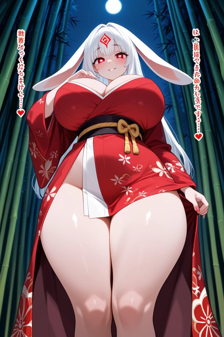 One girl, Mature Woman, Mature Woman, Japanese-style room、Tatami room、Sliding doors、Dark room、 plump, Voluptuous body, Huge breasts, Saggy breasts, Wide Hips, White priestess uniform, barefoot, Cleavage, Are standing, Blonde Nine Tails, smile, Short blonde, Red eyes, at night, 8K, masterpiece、milf、Fox Ears、Lantern、Red Apron、Welcome、Sexy look