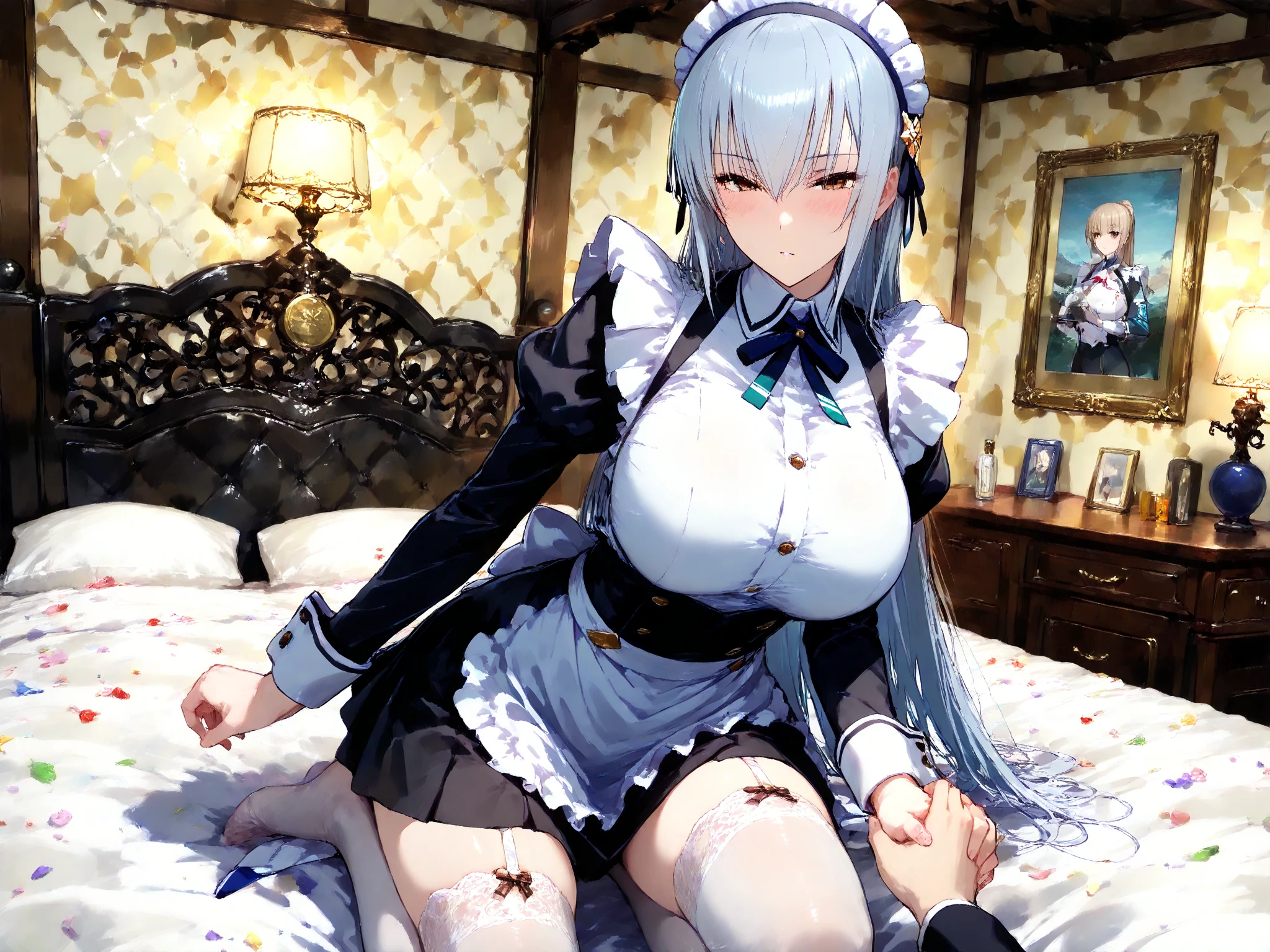 (best quality, ultra detailed:1.2),emilia,re:zero,aqua eyes, roswaal mansion maid uniform,large breasts,BREAK crying,(face close up:1.2),((1man and 1woman,fellatio,penis,))