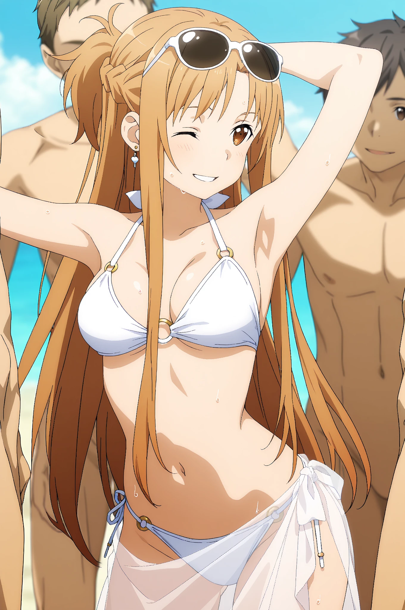1girl, asuna\(sao\), sword art online,small breasts,pointy breasts,nude,Beach,vaginal,sex, male under girl, man hug girl, man kiss girl,nsfw,masterpiece, best quality, absurdres,