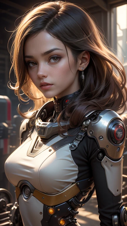 Cold cybergirl bust,short detailed hair,Wear a blood-colored technology exoskeleton,The expression was cold,White eyeballs,super-fine,Full close-up of the head and chest,Fine oval technique composition background,Beautiful image,Multiple monochromes,tmasterpiece,Anatomically accurate,Accurate light and shadow,hight contrast;RococoStyle,