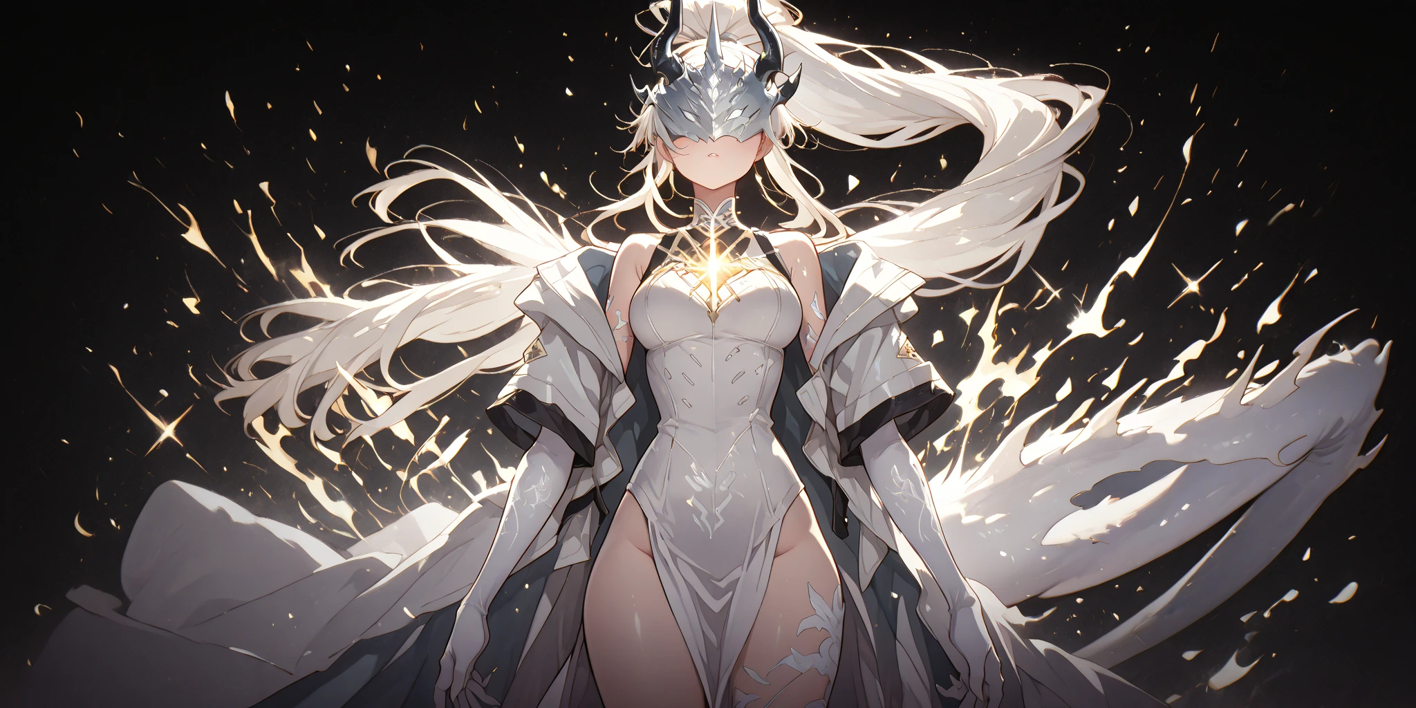 White-haired woman,Beautiful purple eyes,White silk,Beautiful dress, There are grooves of white flowers around it......, The armor covers all vital organs except the face........................., Wear a knee-length white dress..........................,The arm does not reach the top of the hip..........................,The arms are small........................, But the ligaments are very large..........................,Soft hands,at night,,turned sideways..,realistic fingers,tiny,With thumb,5 fingers per hand,There are two arms............,With breasts,