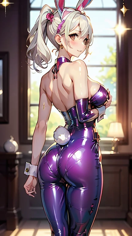 judy hopps perky breasts:1.4), ( (by personals), beautiful purple eyes, thick leather gloves, leather cuffs