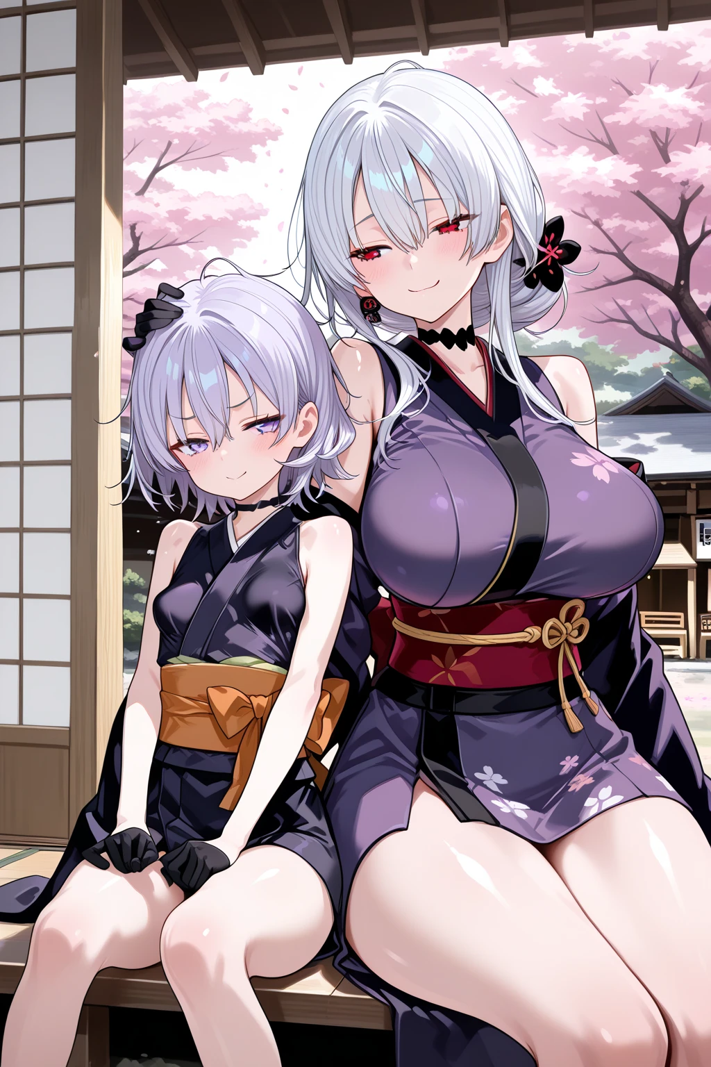 Elegant mature woman, beautiful, 2girl, two girl ,long hair,mature female,makeup,eyelashes,blush, lipstick, masterpiece, best quality, highly detailed, a anime girls in kimono dress with a sword posing for a
picture, bare shoulder,open kimono, evil smile, open mouth, crop top , (nsfw) not safe for work, smile,
ecchi anime style, anime girls, ecchi style, ecchi, digital anime art!!, in anime style, official artwork, visual
novel cg, beautiful anime girl, anime style 4 k, kimono pencil skirt, exposed belly, exposed navel,
exposed midriff, exposed lower belly, outdoor, japanese architecture, temple