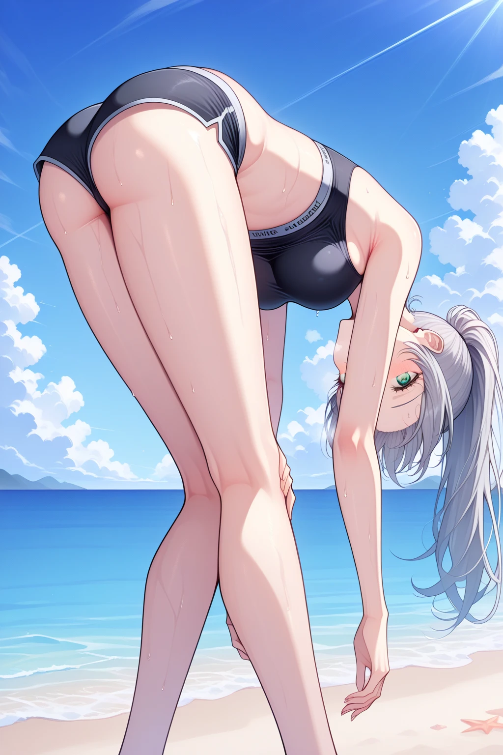 SkirkGI, red eyes, long hair, white hair, blue hair, hair ornament,
BREAK ((hairband, white one-piece swimsuit, white swimsuit:1.5))
BREAK evil smile,blush,open mouth, sweating,sitting,sitting,2legs,legs focus,cross one's legs,sea,
BREAK (masterpiece:1.2), best quality, high resolution, unity 8k wallpaper, (illustration:0.8), (beautiful detailed eyes:1.6), extremely detailed face, perfect lighting, extremely detailed CG, (perfect hands, perfect anatomy),