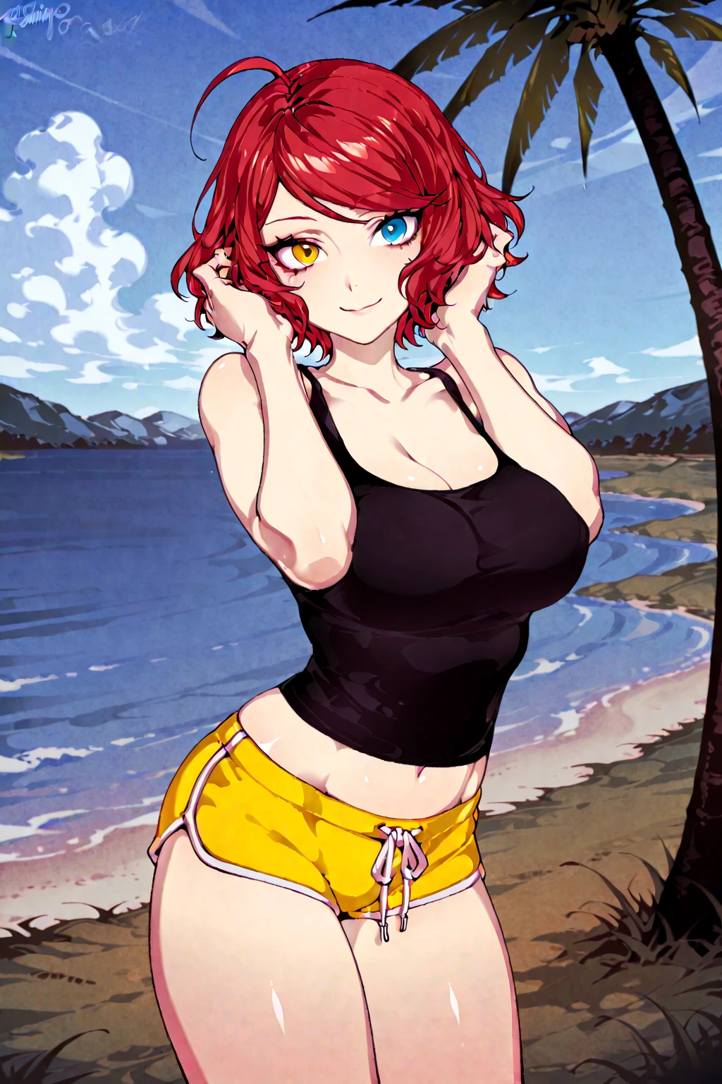 Big breasts, cute smile, red hair
