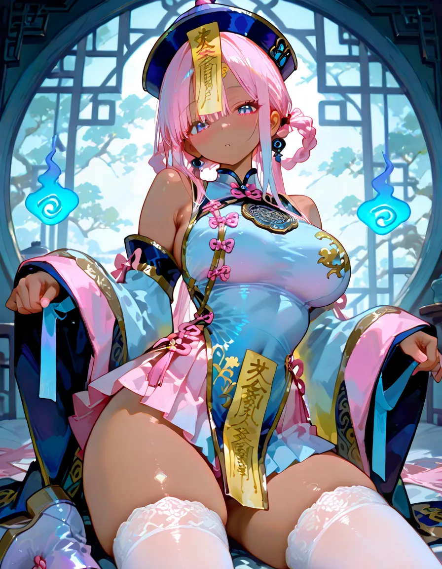 1female，(((solo))), 21 years old，，mature，plumw，extremely large bosom ，Pornographic exposure， 奏，（Background with：the rainforest，lotus flower，ponds，stunning view，with blue sky and white clouds） Keep hair long，laying underwater，seen from the front，(((pink hair))), hair straight， mostly cloudy sky，（（（tmasterpiece），（Very detailed CG unity 8K wallpaper），best qualtiy，cinmatic lighting，detailed back ground，beatiful detailed eyes，，Redlip（Very fine and beautiful），（Beautiful and detailed eye description），ultra - detailed，tmasterpiece，）），facing at camera，A high resolution，ultra - detailed），revealing breastare genitalia，  Bulge，legs are open，Raised sexy，Camel toelushed complexion，Open-mouthed，frontage，Mongol cavalry，（Wearing：pink capelet，Armour，Bare lower body，Bare breastare ，pink and black color scheme，Hanfu，Iron Man Mech）,