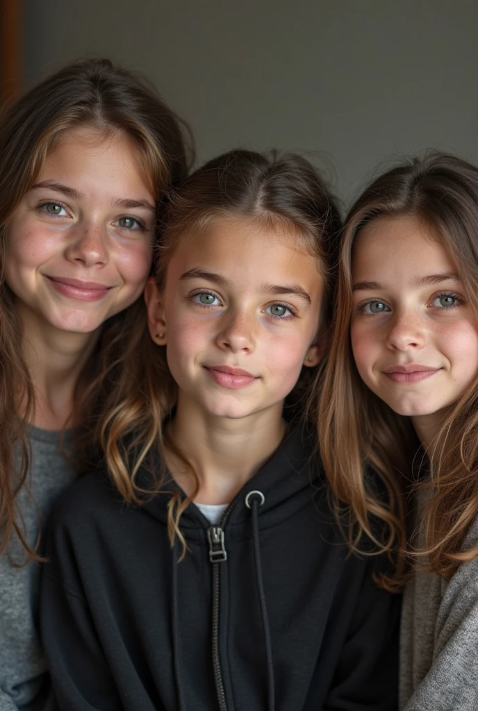 3heads, three headed girl, (a 13 year old girl:1.5), (a 10 year old girl:1.5), (a 40 year old woman:1.5)