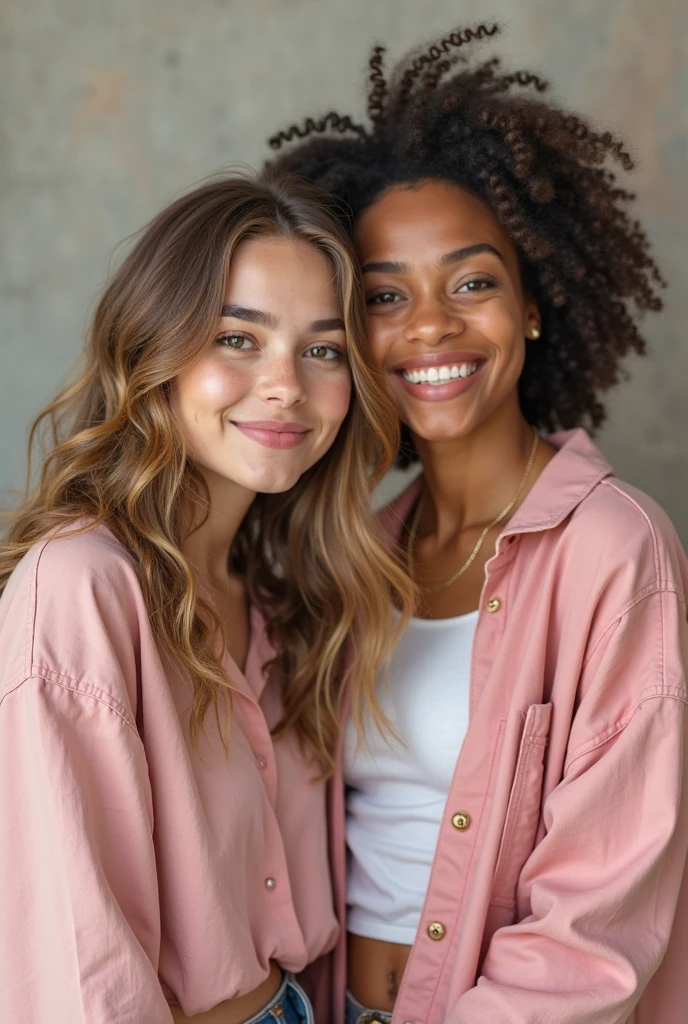 (conjoined_dicephalus), (2heads), 20-year-old black girl with two heads, afro, brown eyes, skinny, wearing a v-neck t-shirt and shorts, standing in a college dorm, texting