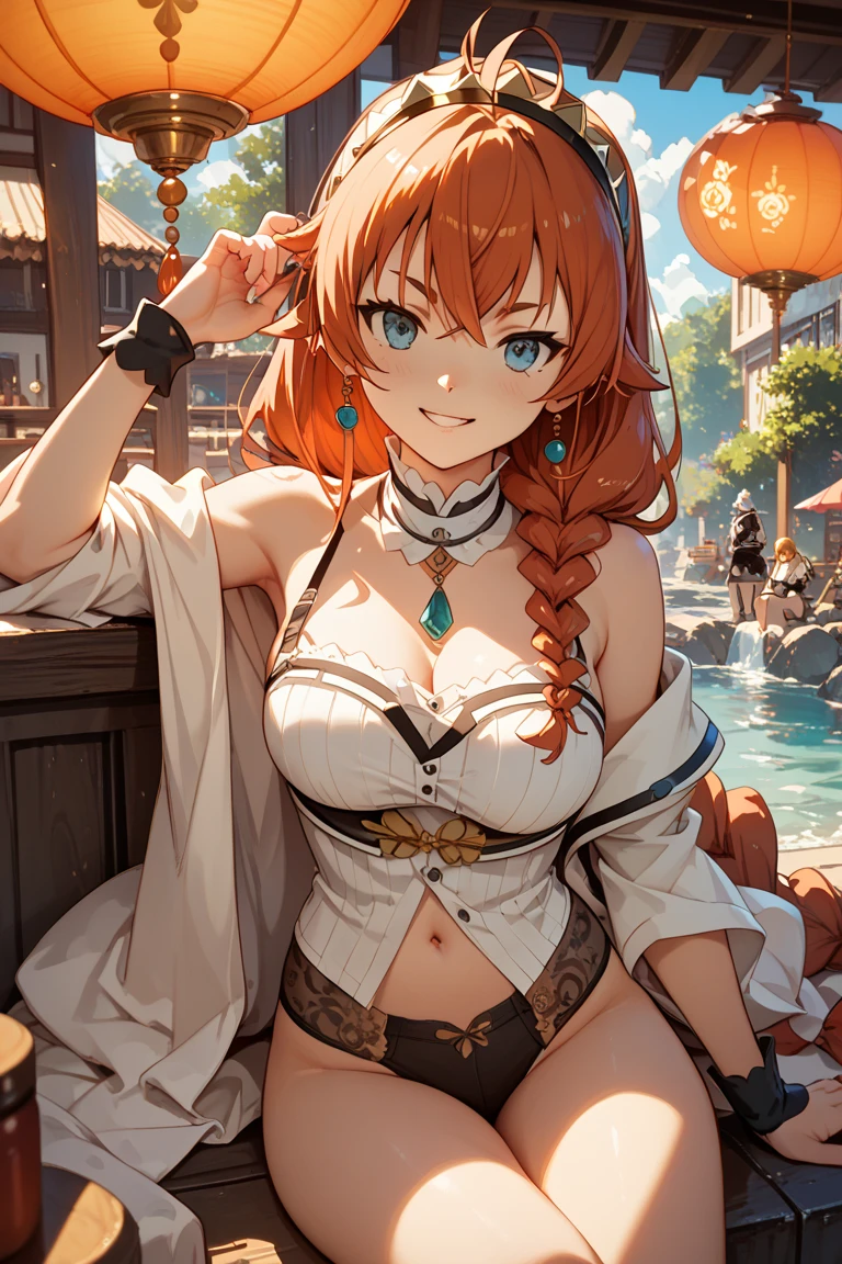 "tmasterpiece,Close-up shot,sportrait,Best Picture Quality,solo person,Off-the-shoulder clothing,Large breasts,cleavage,the original god,Nilu