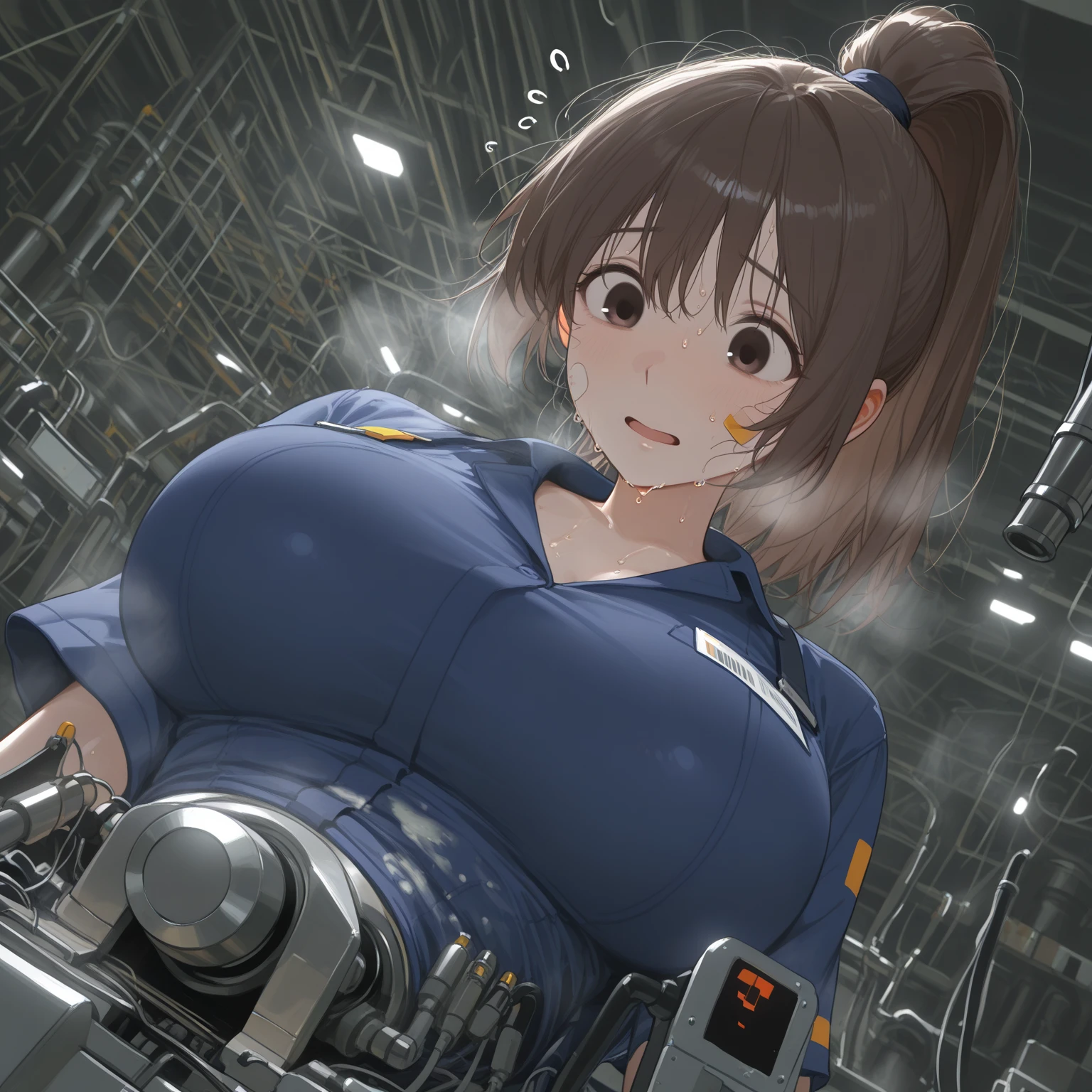 score_9,score_8_up,score_7_up,saurce_anime,rating_explicit,masterpiece, best quality, very aesthetic, absurdres, 1 girl,elma \(maidragon\), kobayashi-san chi no maidragon,brown hair,long hair,ponytail, (huge breasts),huge hip,curvy,Glamorous body,breast milk,white collared shirt, pleated skirt,Checked Skirt,machine and 1 girl, girl stay locked up machine's body, through the machine, confinement, caged, restrained, bondage, 1 machine, cylinder shape, artificial life form, big machinery, sex, vaginal, (large penis, Machine penis in pussy),laboratory,detailed inside machine, cockpit, detailed inside machine, cockpit, gears, motors, shafts, transmissions, terminals, [electronic] circuits, vacuum tubes, [electrical] cords,mucus, all Fours, girl covered machine's body, nipples, navel, embarrassed,blush,happy, wet, sweat, orgasm, cum on body,excessive cum,drool,sweat,pussy juice,love juice ,from behind,looking back,focus ass