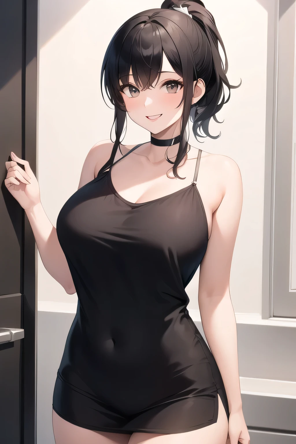 woman with black ponytail hair, ,nice smile,I'Unstable, Woman with Long Black Hair,micro swimsuit with an emphasis on expressiveness,Can you draw ,blue bikini,can I draw looking back on a blackboard,can I draw a woman、I'm wearing a hair band,手足のディテールを正確にCan you draw ,、I'm at the pool facility in fine weather,,Quiet space,,can you draw a woman with lots of chocolate,big ,I have hidden in a bikini,hide 、 ,、can I draw bigger ,