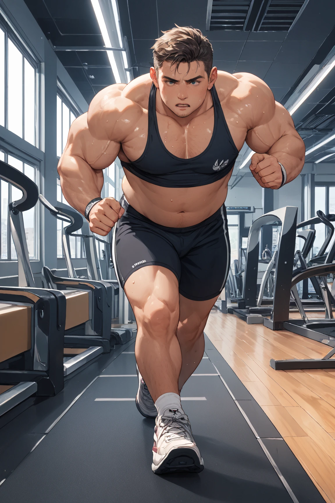 stan_smith, male focus, (tanktop, black short pants), running, (running track), eyes <lora:Stan_Smith-15:0.85>