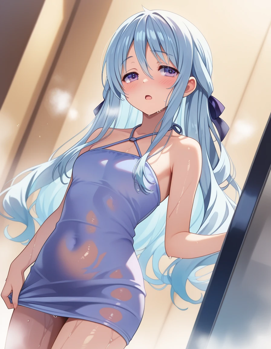 highest quality,wonderful,finely,extremely detailed CG Unity 8K wallpaper, (1 girl, blue eyes), (flat breasts:1.2), (black school swimsuit:1.3), (bare shoulders:1.1), (clavicle:1.1), (semen:1.2), (loli:1.2),(sperm:1.2), (zettai ryouiki:1.2),(constriction:1.2), (Are Standing:1.2),(Nipples),(Nipples visible), ((cum,sperm,semen)),(((cum on face))),((ejaculation semen)),((ejaculation cum)),(((bukkake))),purple hair,arms up,armpit,locker room,(((cum on body))),(((sukumizu)))