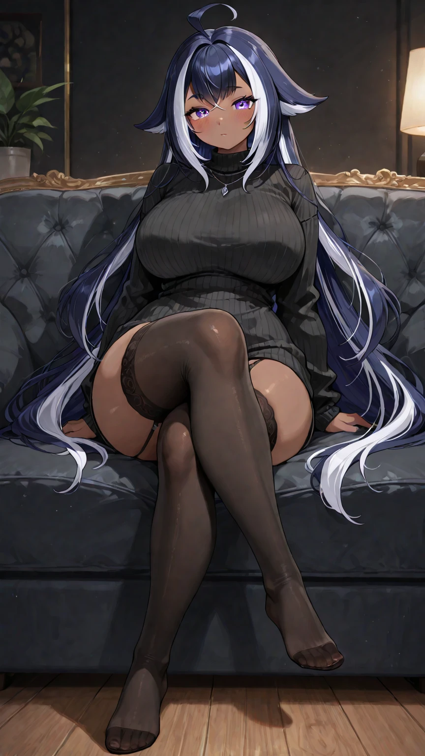 ((serious expression)), (concentrated), pale, pale skin, halfclosed eyes, broad shoulders, muscular, ((Big breasts, sexy body, thick thights, muscular, dangerous)). ((She has long white hair with some strands cascading down her back and shoulders)), (masterpiece), best quality, expressive eyes, perfect face, (((clearly drawn face))),(detailed body),(((perfect anatomy))), (serious eyes), perfect face, mysterious, atractive, russian hit-woman,. long hair, ((long and wild white hair)), (thick silver hair), (sharp facial features), (((purple eyes))), ((realistic eyes)). (((wearing a heavy black trench-coat))), ((wearing a tuxedo)), (white collared shirt underneath the tuxedo), ((black neck tie)), ((black sunglasses)), (((wearing black trousers))), gloves, (wearing black gloves), ((sitting on a chair)), (sitting),.,bags under eyes, lipstick, (((black lipstick))), office_background, ((inside an office room)), ((sitting infront of a desk)), books, furniture, bookshelves, plants, a lamp, ((reading sheets of paper)), a computer on the table, ceeling lights, dim light, at night, windows, buildings on the distance, moon, clouds. ,
