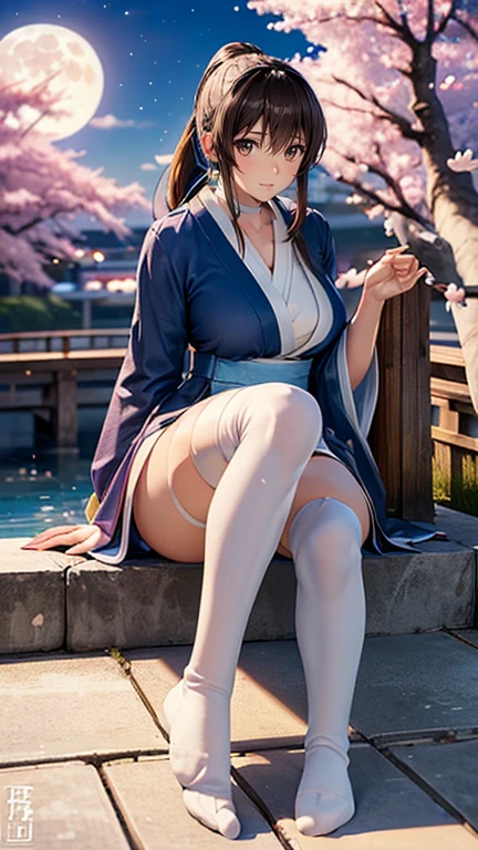 Masterpiece, ultra detail, high quality, 8k cg, huge breasts, raidenshogundef, blush, bright eyes, standing, slim body, narrow waist, (full body:1.5), ((Indigo Pantyhose)).