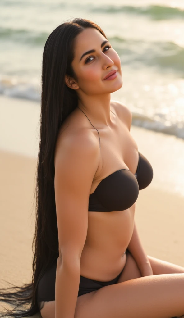 arafed woman with long black hair with deep blue highlights on the beach, flowing black hair, with black hair, photo of a beautiful woman, long flowing black hair, black golden hair, curly black hair, beautiful young asian woman, beautiful asian woman, wild ginger hair, black wispy hair, light black hair, a young asian woman, an asian woman, infp young woman, Portrait photo of a 24-year-old french girl in RAW UHD format (Brown-eyed woman), Details (textures! , Hair! , glistering, Color!! , imperfections: 1.1), DSLR Lighting, SLR camera, Ultra-Quality, sharpness, Film grain (Downtown), Fujifilm XT3, Crystal clear, Frame Center, beatiful face, ((sharp-focus)), bokeh (lit), day time, (open sky), detailed skin pores, oilly skin, suntan, Complex eye details, beautiful face, (((smiling))), egyptian style ((egyptian style golden bikini)), nsfw, ((arms up))), ((hands hidden in the hair behind the neck)), (((tiny identical ear rings))), (((ultra sharp image))),