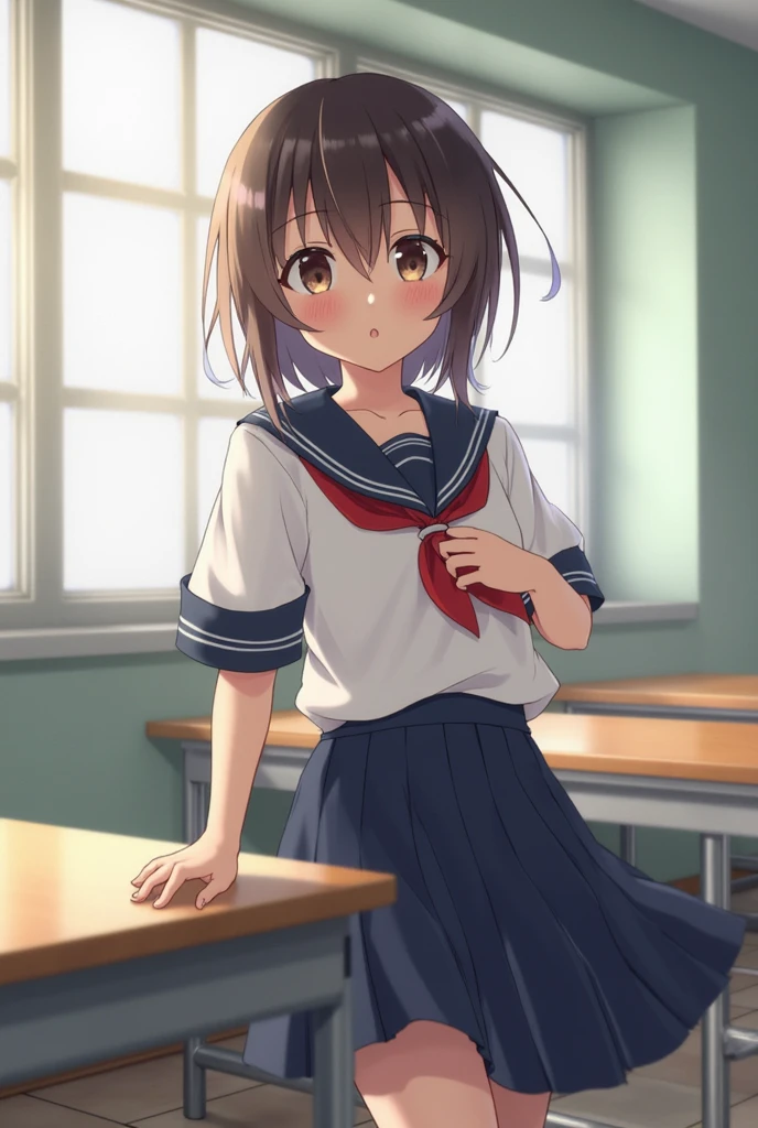 cute、short、Embarrassed、Anime Face、Anime-like、uniform、motel、chest、Shortcuts、Bob Hair、Braiding、skirt、School、すごくcute、fluffy、Sparkling、high school student、Middle school students、In the classroom、Confession、、woman、cute髪飾り、piece、
