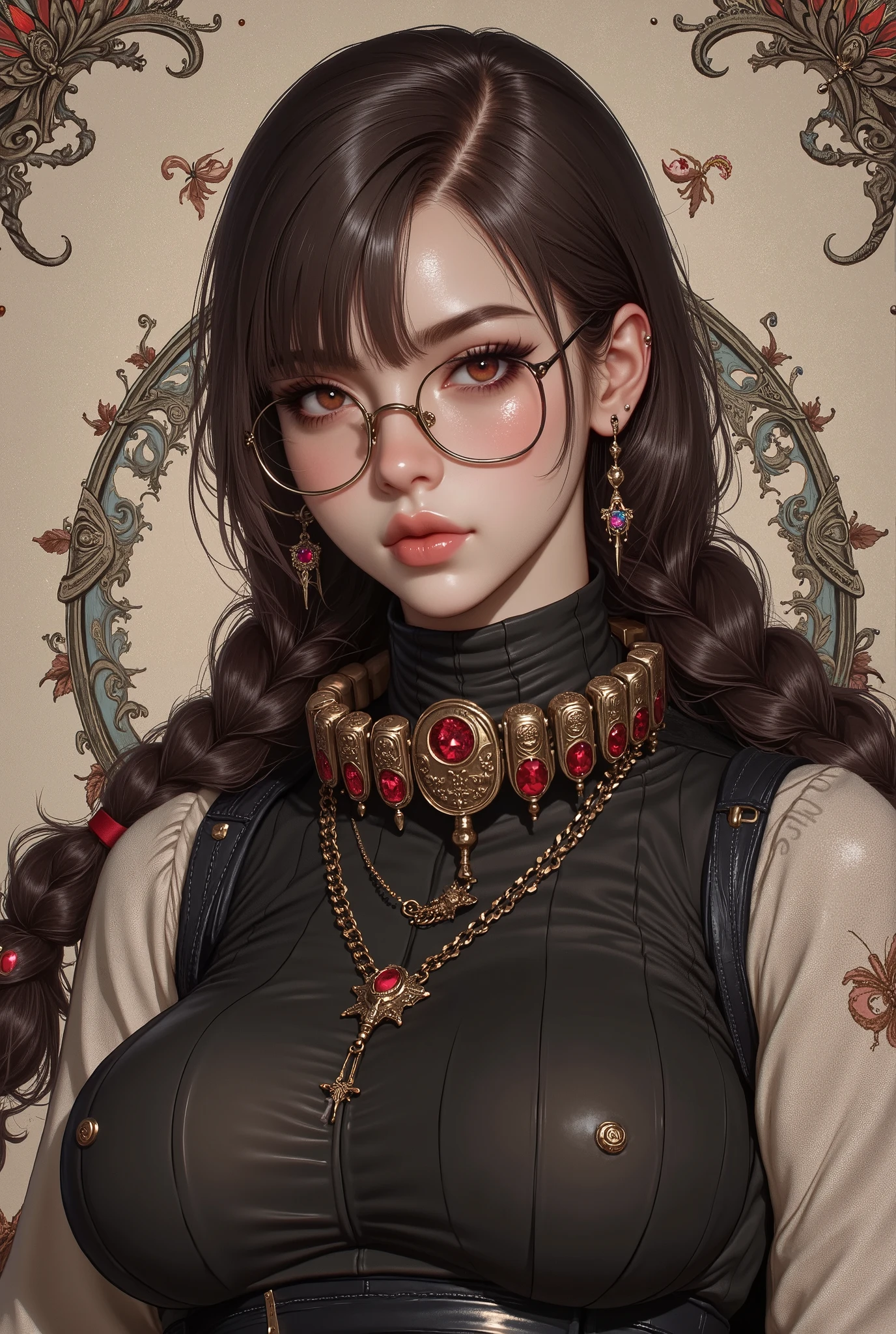 ( Highest Quality, best illustrations,high image quality:1.2), (Horror Fantasy:1.5), (ink and watercolor:1.5),(Ominous Scenery :1.5),(A lot of dust rises:1.5),( Dirt Track :1.5),(wonderful:1.5),(masterpiece:1.5), (Powerful figures:1.1、Big Breasts:1.3) 、 ((((glasses、best Shot, cute、 Red Eyes、 Evil Ruby's Cursed Necklace )))),(((glasses、Big Breasts、 braids)))、 cute face, raise eyebrows , ,(Fatal Beauty, charming beauty ) ,(Mysterious Charm:1.1),(Big Breasts、attractive silhouette), high image qualityテクスチャ 、High Quality Shadows、 beautiful and delicate face 、 beautiful, delicate, eyes are sticky liquid dripping 、 ray tracing 、 20th Generation、 cute K-POP girl、( The Face of Korea )、Thin face、( Ulzan-6500-v1.1:0.6)、 Face of Pure Loss _v1 , ( beautiful and delicate face , beautiful and delicate eyes, perfectly balanced face , high image quality skin , detailed skin, lens flares {x} perfect ratio 4 fingers to 1 thumb :1.25)、 DSLRs、 地獄から来たbeautiful悪魔女 , ATTRACTIVE GIRL , Real Girls, Gurwitz, Gurwitz-style Artwork , Girl Roleplay, Realistic 3d style, cgstation Popular Topics,, 8k portrait rendering BYMR. nomi ,(truth,truth:1.4,glassesの少女 :1.2)、cheek、 glossy lips, 1. オーバーサイズ comment: comment、 come up with an oversized design that covers shoulder to knee.。 navy blue or black are standard colors .、[ Soft khaki or beige , wait.、 Pick the right color for the season 。 2. choose the color that suits your skin : To protect yourself from the cold、 choose the color that suits your skin 、 ニットの質感と色を commentに合わせてください .。 3. ワイドレッグ pants: pants, choose a wide leg design 、combines mobility and style。Dark tone denim or black pants look great.。 4. knee-high boots: オーバーサイズ commentに含まれるもの、boots are black or dark brown Match the texture and color of the fashionable.、 Gives a stylish impression 。 5. accessories: The 。 Disney 、 long necklace 、6. handbag: handbag、let's match the color of your outfit.