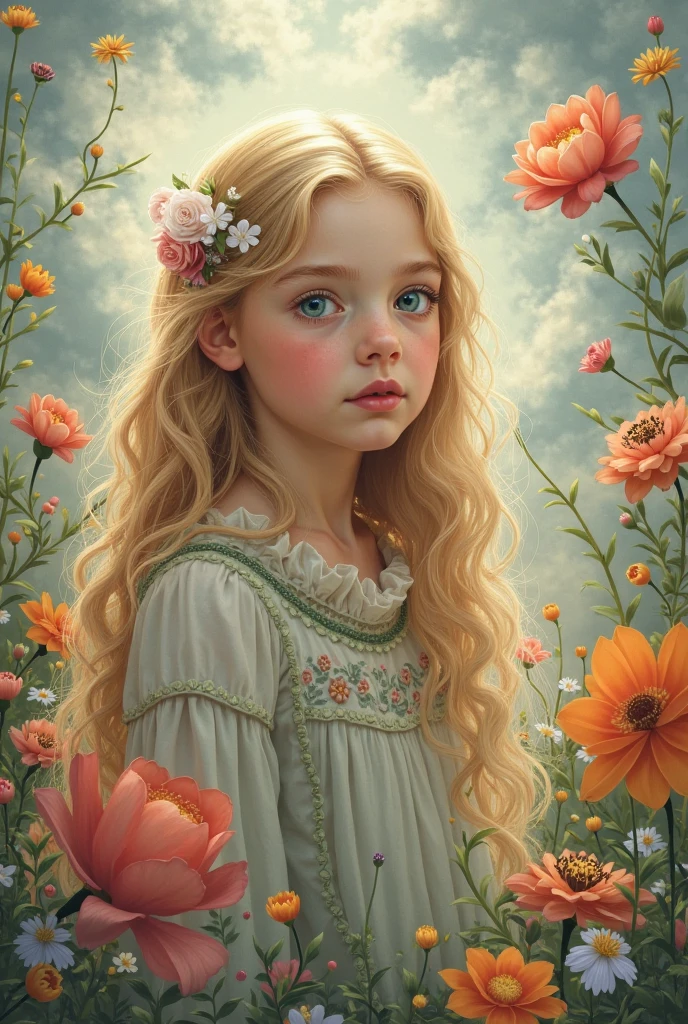 painting of a little red-haired girl in a flower dress with a fox and a flower crown, magali villeneuve', In the style of Anna Dittmann, magali villeneuve and monet, beautiful character painting, Heather Theurer, Ghibli Tom Bagshaw, artwork in the style of guweiz, Adi Granov, jinyoung shin art, Ye Xin, Annie Stegg Gerard