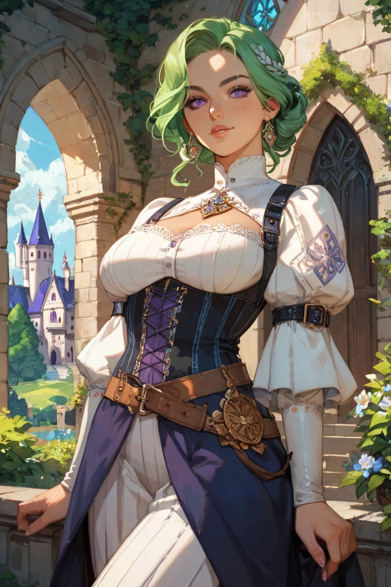 "(masterpiece:1.1), best quality,
1girl, (80s anime style:1.3), (eyelashes:1.5), (loli:1.2),
(intricate high detailed body:1.2),
(aqua hair:1.1), (forehead, hair slicked back:1.2), (short hair:1.1), (witch hat:1.2),
purple eyes, (lip stick:1.3),
(gigantic breasts:1.5),
(angry, smile:1.2),
(golden embroidery body suit armor:1.2), (pantyhose:1.2),
(knight armor, armored boots, capelet:1.2), (frill:1.1), (jewelry:1.1), gloves,
standing, crossed arms,
(upper body, cowboy shot, looking at viewer, from front:1.1),
(daytime, grassland, outdoors:1.2)"