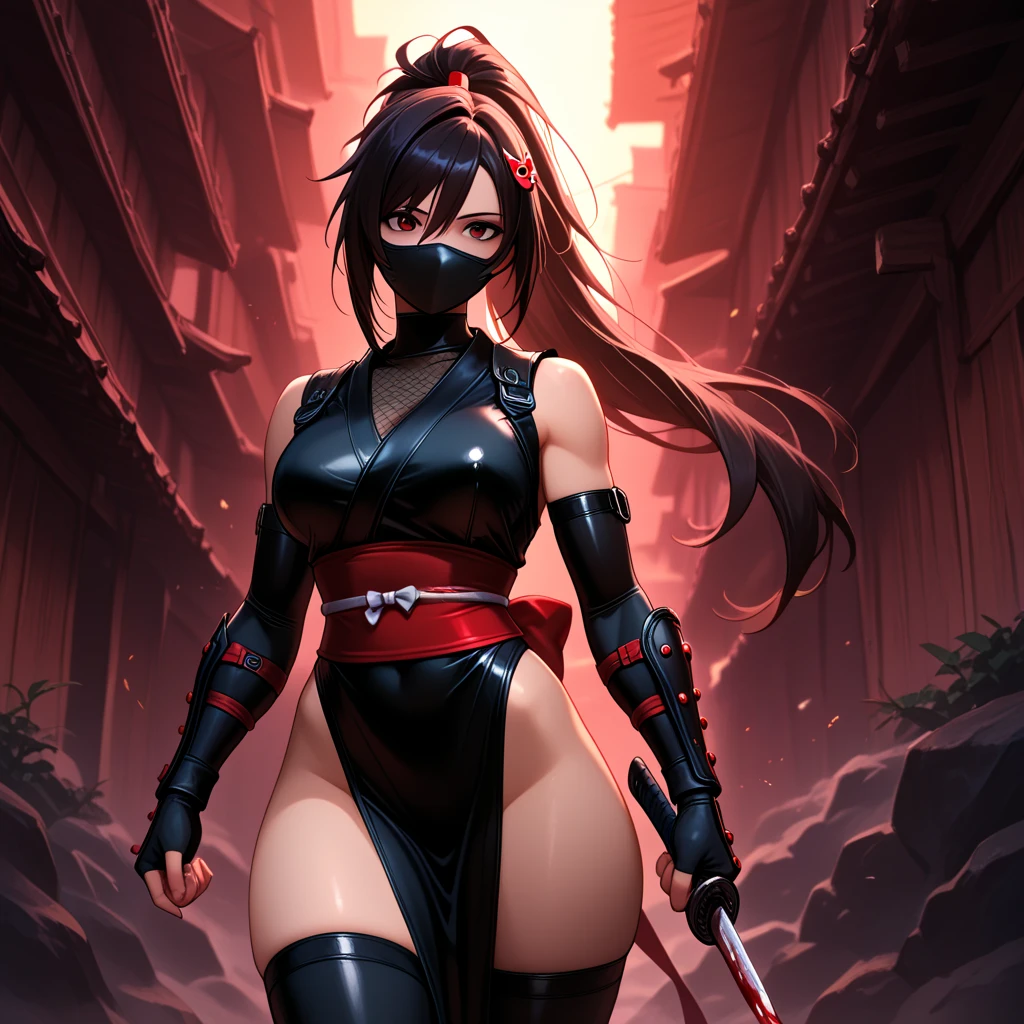 Skarlet,red eyes ,black hair,multicolored hair,toned,navel, ponytail, close up, nipples covered, face focus, upper body.
SkarNin,midriff ,fingerless gloves,scarf ,boots ,pelvic curtain , red bikini, gauntlets,
dark dungeon, blood on walls, dark corners, blood splatters on skin,
(insanely detailed, beautiful detailed face, masterpiece, beautiful detailed eyes, best quality) <lora:Skarlet:0.8>