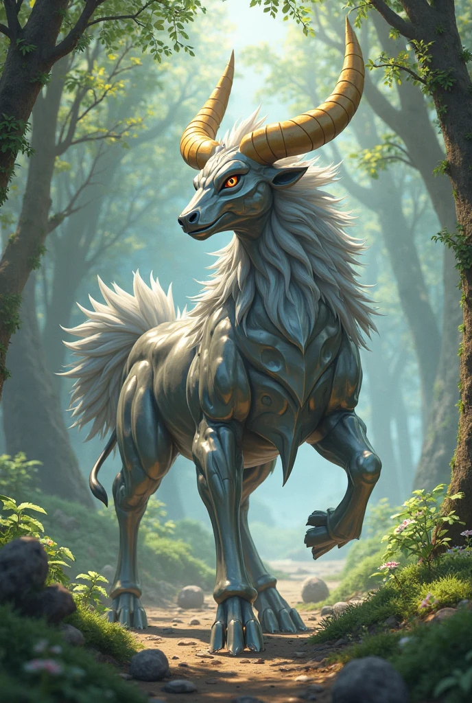 ultra-detailed, masterpiece, masterwork, high quality, best quality, hdr, (nature), , male, solo, dragon, (()), (little white body minotaur), (long silver hair, yellow eyes), standing, dynamic angle, (micropenis, , perfect ), public hair