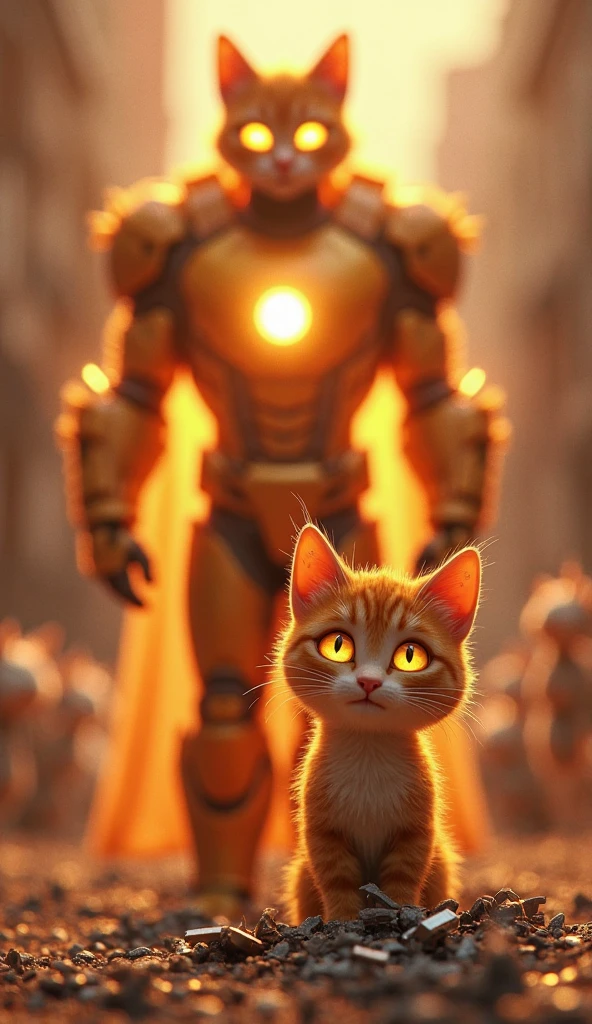 small, There are no humans in this world、The world of anthropomorphized cats、Wearing an Iron Man suit、Flying in the sky、かわいいbornき物全身, Costumes,、 Fantasy art, Exquisite detail, An anthropomorphic, fat, furry tabby kitten with yellow eyes, Movie Scenes, Dramatic shot angles, , Realistic, born々Amazing cinematic photorealism, Action Portrait, 8K, detailed, Full Frame