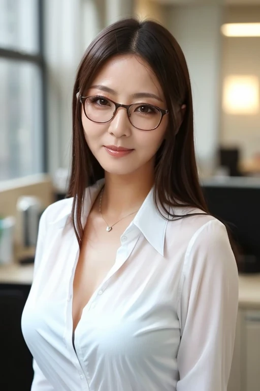 (highest quality、table top、8k、best image quality、Award-winning work)、one beautiful female teacher、(alone:1.1)、perfect beautiful composition、(Huge breasts that are about to burst:1.1)、cleavage、(emphasize body line:1.1)、(very long hair:1.1)、(slender body:1.1)、toned very thin waist、(Classy glasses:1.1)、(Perfect and precise navy business suit:1.4)、look at me and smile、(Blurred classroom blackboard background:1.3)、(woman standing in front of a blackboard:1.1)、stand gracefully、perfect makeup、Bewitching、Overflowing sex appeal、Ultra high definition beauty face、ultra high definition hair、Super high-definition sparkling eyes、(Super high definition perfect beautiful teeth:1.1)、(Clear and accurate beautiful teeth:1.1)、(Super high resolution glossy skin:1.1)、Super high resolution glossy lips、glossy and bright lips、accurate anatomy、(very bright:1.1)、(vivid and spectacular sunset:1.1)、(The most moody and romantic evening:1.1)、(close up of face:1.3)
