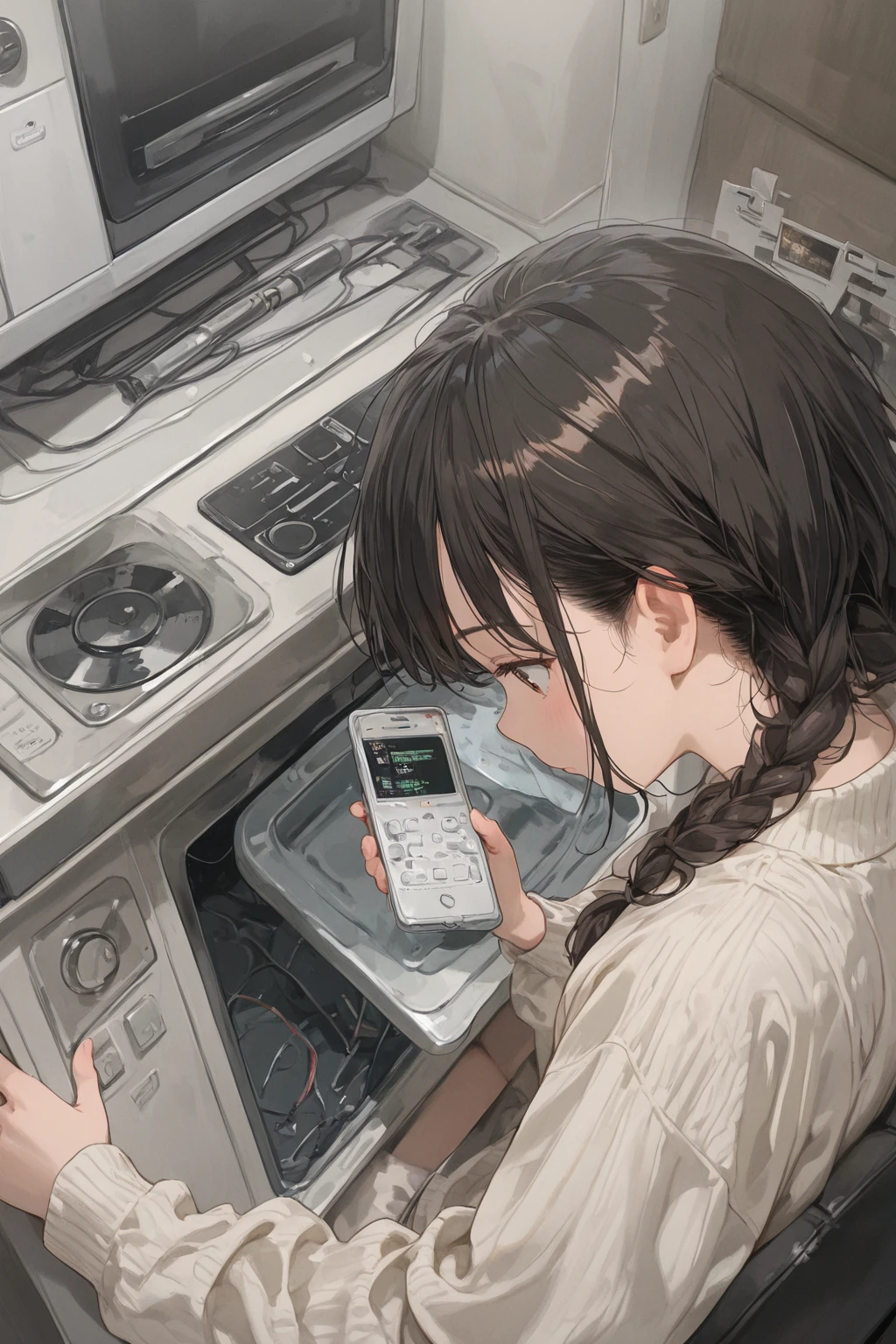 athlete, beautiful large , old daytime observatory, melancholy theme, from above, gyaru, aqua, tsurime, bored, neckline, arched back, thighs, young, looking up, show , (school uniform:1.1), BREAK ,(high resolutions:1.3),
