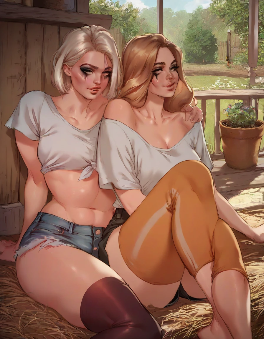 ((2 girls:1.3)), lesbian, (detailed face), (long ginger hair), Blue eyes,(fox ears:1.1), ((white wedding dress:1.2)), orgasm, (big breasts:1.3), blush, (fullbody), sexy pose, (cum:1.5), ((one girl grabbing her underboob from behind:1.3)), only two hands, (fucking each other:1.3),